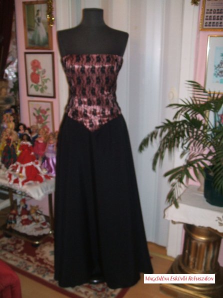 Fekete - rózsaszin csipke alkalmi ruha