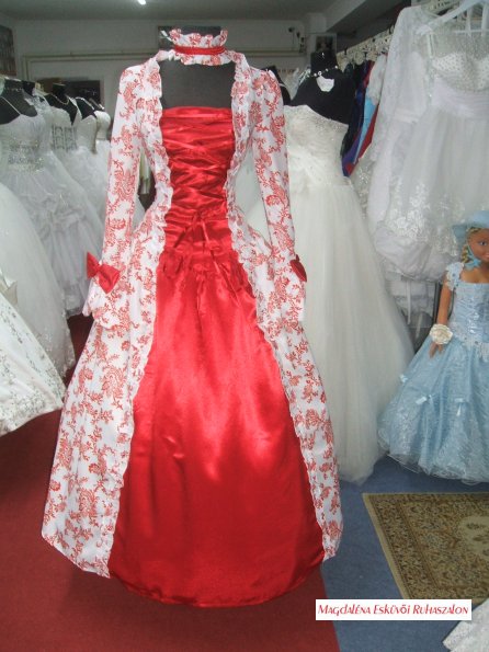 Reneszánsz ruha, piros- fehér 003