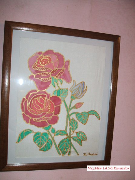 Rózsák hernyóselyem festmény